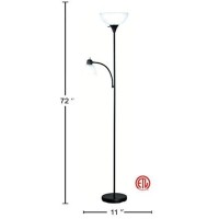 Park Madison Lighting Pmf-9170-31 Torchiere Mother Daughter Floor Lamp, Black Finish With Frosted Shade