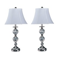 Park Madison Lighting Pmt-1806-17 Tall Polished Nickel Table Lamp Set With Designer Ribbed Crystal Glass And Hand Crafted Shades, 2-Piece, 14 X 14 X 2675, 14X14X2675