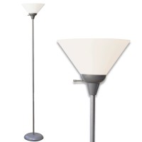 Lightaccents Silver Torchiere Floor Lamp - Contemporary Standing Lamp With Opal White Cone Shaped Shade, 70 Inches Tall For Living Rooms, Bedrooms, And More - Stylish And Functional