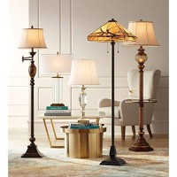 Kathy Ireland Hyde Park Rustic Vintage Floor Lamp With Nightlight Glass Tray 65 Tall Bronze Gold Metal Pearl White Frosted Glass Fabric Bell Shade For Living Room Reading House Bedroom Home