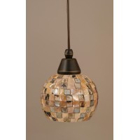 Cord Mini Pendant Shown In Dark Granite Finish With 6 Sea Mist Seashell Glass