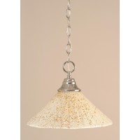 Chain Hung Pendant Shown In Chrome Finish With 12 Gold Ice Glass