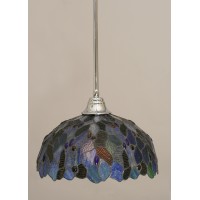 Stem Pendant With Hang Straight Swivel Shown In Chrome Finish With 16 Blue Mosaic Art Glass