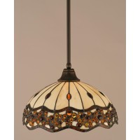 Stem Pendant With Hang Straight Swivel Shown In Dark Granite Finish With 16 Roman Jewel Art Glass