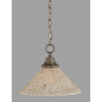 Chain Hung Pendant Shown In Brushed Nickel Finish With 12 Gold Ice Glass