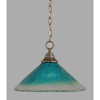 Chain Hung Pendant Shown In Brushed Nickel Finish With 16 Teal Crystal Glass