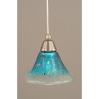 Cord Mini Pendant Shown In Brushed Nickel Finish With 7 Teal Crystal Glass