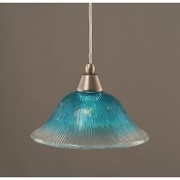 Cord Mini Pendant Shown In Brushed Nickel Finish With 10 Teal Crystal Glass