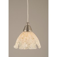 Cord Mini Pendant Shown In Brushed Nickel Finish With 7 Gold Ice Glass