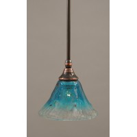 Stem Mini Pendant With Hang Straight Swivel Shown In Black Copper Finish With 7 Teal Crystal Glass