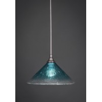 Stem Mini Pendant With Hang Straight Swivel Shown In Brushed Nickel Finish With 12 Teal Crystal Glass