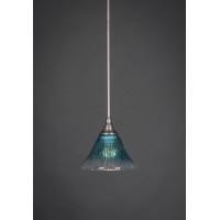 Stem Mini Pendant With Hang Straight Swivel Shown In Brushed Nickel Finish With 7 Teal Crystal Glass