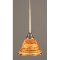 Stem Mini Pendant With Hang Straight Swivel Shown In Brushed Nickel Finish With 7 Firre Saturn Glass