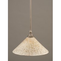 Stem Mini Pendant With Hang Straight Swivel Shown In Brushed Nickel Finish With 12 Gold Ice Glass