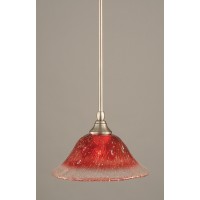 Stem Mini Pendant With Hang Straight Swivel Shown In Brushed Nickel Finish With 10 Raspberry Crystal Glass