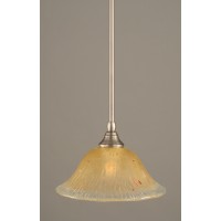 Stem Mini Pendant With Hang Straight Swivel Shown In Brushed Nickel Finish With 10 Amber Crystal Glass