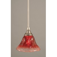 Stem Mini Pendant With Hang Straight Swivel Shown In Brushed Nickel Finish With 7 Raspberry Crystal Glass