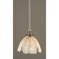 Stem Mini Pendant With Hang Straight Swivel Shown In Brushed Nickel Finish With 7 Gold Ice Glass