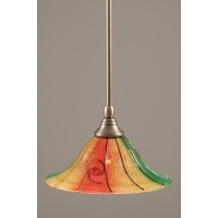 Stem Mini Pendant With Hang Straight Swivel Shown In Brushed Nickel Finish With 10 Mardi Gras Glass