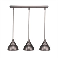 3 Light Linear Pendalier With Hang Straight Swivels Shown In Brushed Nickel Finish With 7 Brushed Nickel Double Bubble Metal Shade