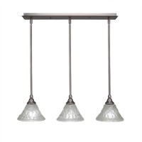 3 Light Linear Pendalier With Hang Straight Swivels Shown In Brushed Nickel Finish With 7 Italian Bubble Glass