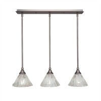 3 Light Linear Pendalier With Hang Straight Swivels Shown In Brushed Nickel Finish With 7 Italian Ice Glass