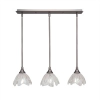 3 Light Linear Pendalier With Hang Straight Swivels Shown In Brushed Nickel Finish With 7 Italian Ice Glass