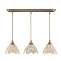 3 Light Linear Pendalier With Hang Straight Swivels Shown In Brushed Nickel Finish With 7 Italian Ice Glass