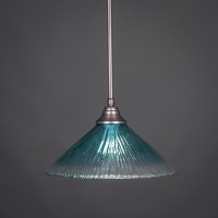 Stem Pendant With Hang Straight Swivel Shown In Brushed Nickel Finish With 16 Teal Crystal Glass