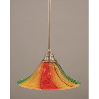 Stem Pendant With Hang Straight Swivel Shown In Brushed Nickel Finish With 16 Mardi Gras Glass