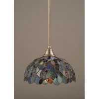 Stem Pendant With Hang Straight Swivel Shown In Brushed Nickel Finish With 16 Blue Mosaic Art Glass