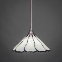 Stem Pendant With Hang Straight Swivel Shown In Brushed Nickel Finish With 16 Pearl & Black Flair Art Glass