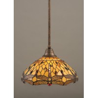 Stem Pendant With Hang Straight Swivel Shown In Bronze Finish With 16 Amber Dragonfly Art Glass