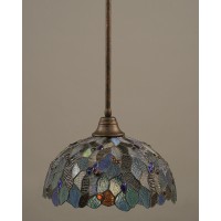 Stem Pendant With Hang Straight Swivel Shown In Bronze Finish With 16 Blue Mosaic Art Glass