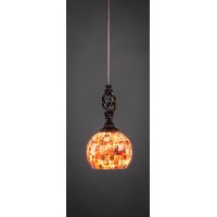 Elegante Mini Pendant With Hang Straight Swivel Shown In Dark Granite Finish With 6 Sea Mist Seashell Glass