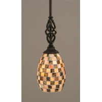 Elegante Mini Pendant With Hang Straight Swivel Shown In Dark Granite Finish With 5 Sea Haze Seashell Glass