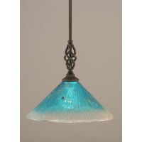 Elegante Mini Pendant With Hang Straight Swivel Shown In Dark Granite Finish With 12 Teal Crystal Glass