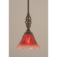 Elegante Mini Pendant With Hang Straight Swivel Shown In Dark Granite Finish With 7 Raspberry Crystal Glass