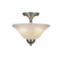 Semi-Flush With 2 Bulbs Shown In Brushed Nickel Finish With 12 Amber Marble Glass