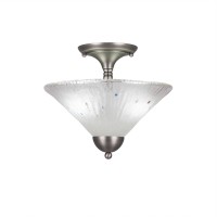 Semi-Flush With 2 Bulbs Shown In Brushed Nickel Finish With 12 Frosted Crystal Glass