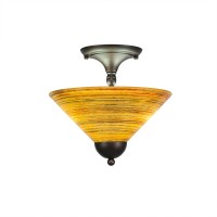 Semi-Flush With 2 Bulbs Shown In Bronze Finish With 12 Firre Saturn Glass