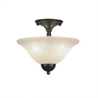 Semi-Flush With 2 Bulbs Shown In Bronze Finish With 12 Amber Marble Glass