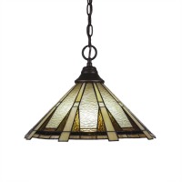 Chain Hung Pendant Shown In Dark Granite Finish With 16 Zion Art Glass