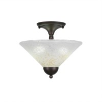 Semi-Flush With 2 Bulbs Shown In Bronze Finish With 12 Gold Ice Glass