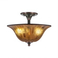 Semi-Flush With 2 Bulbs Shown In Black Copper Finish With 16 Penshell Resin Shade