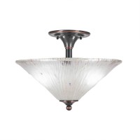 Semi-Flush With 2 Bulbs Shown In Black Copper Finish With 16 Frosted Crystal Glass