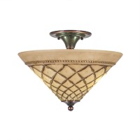 Semi-Flush With 2 Bulbs Shown In Black Copper Finish With 16 Chocolate Icing Glass