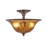 Semi-Flush With 2 Bulbs Shown In Bronze Finish With 16 Penshell Resin Shade