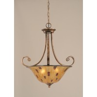 Curl Pendant With 3 Bulbs Shown In Bronze Finish With 16 Penshell Shade