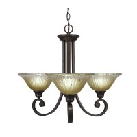 Curl 3 Light Chandelier Shown In Bronze Finish With 10 Amber Crystal Glass